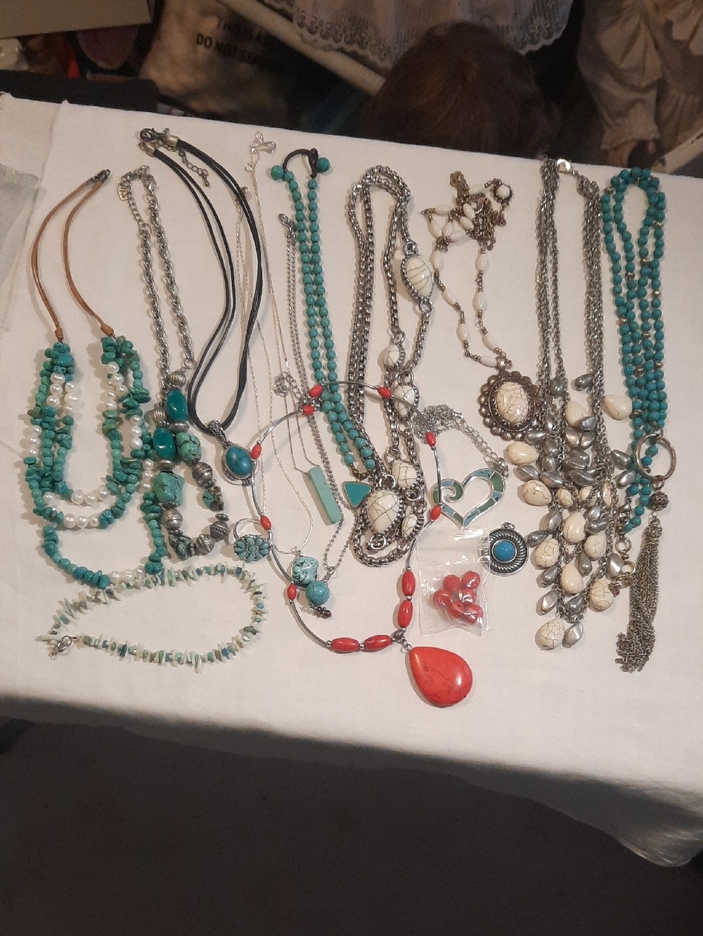 Turquoise,pearls,howlite In Red,white &blue